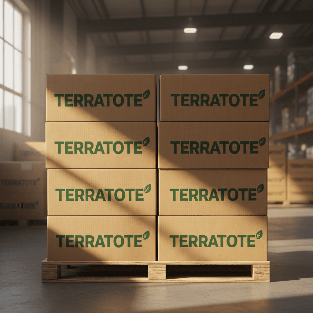 Stacked TerraTote boxes on a pallet