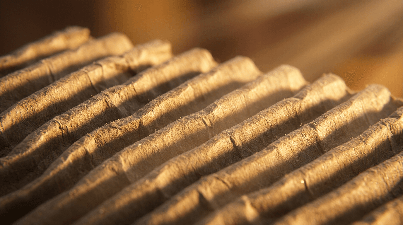 Stacked flat recycled cardboard boxes in natural light