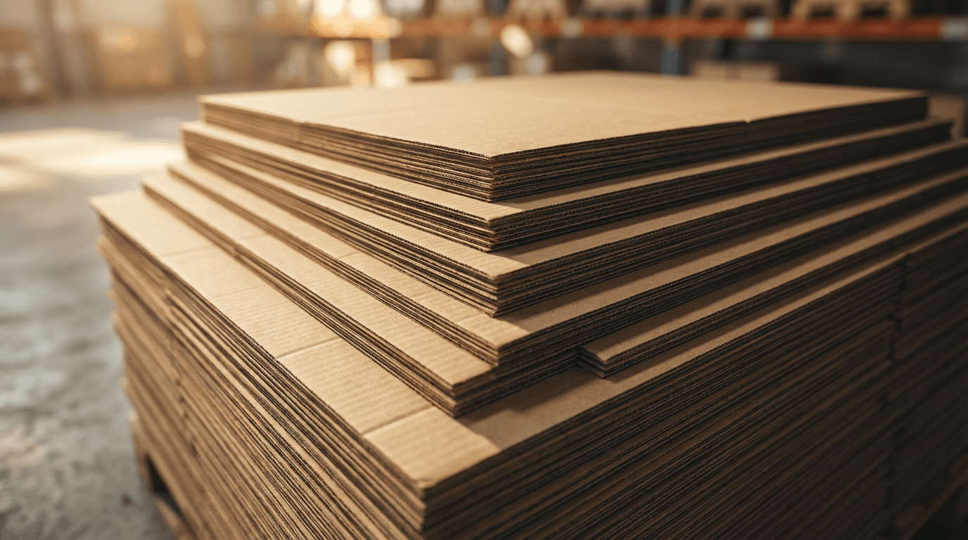 Flat packed and assembled cardboard boxes in warm natural light