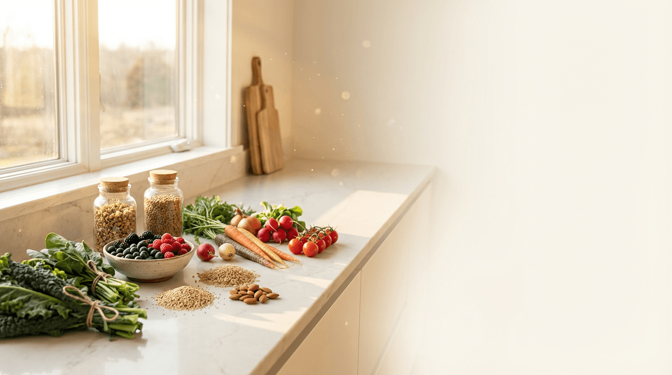 Small kraft box with a green plant on a white countertop