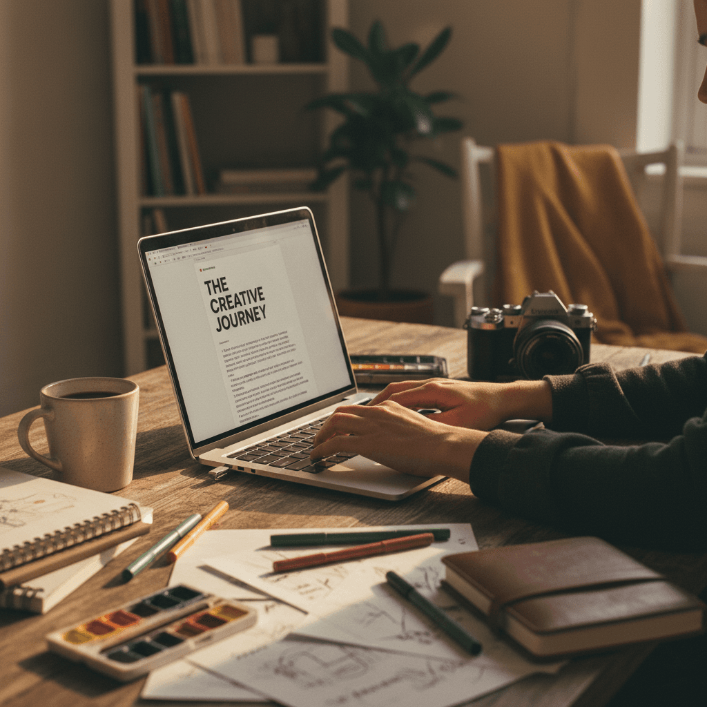 Small workspace with cardboard sheets and a person working in the background